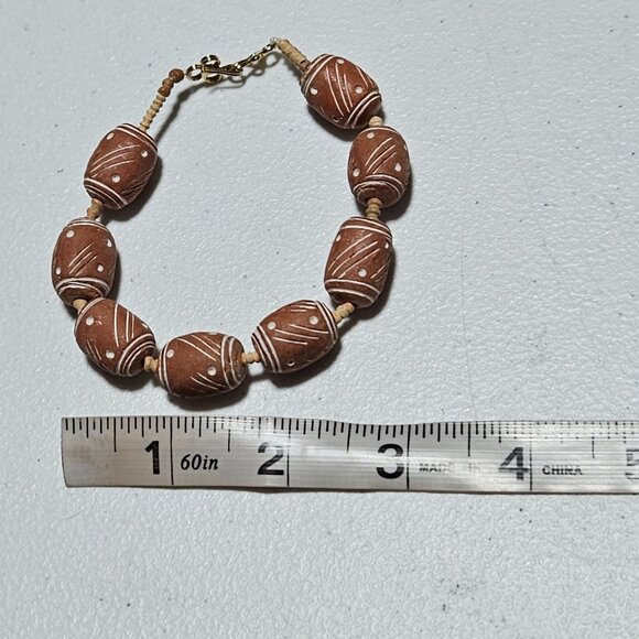 Handcrafted Boho Terracotta Necklace Bracelet Earrings Set Wooden Jewelry - Picture 9 of 10